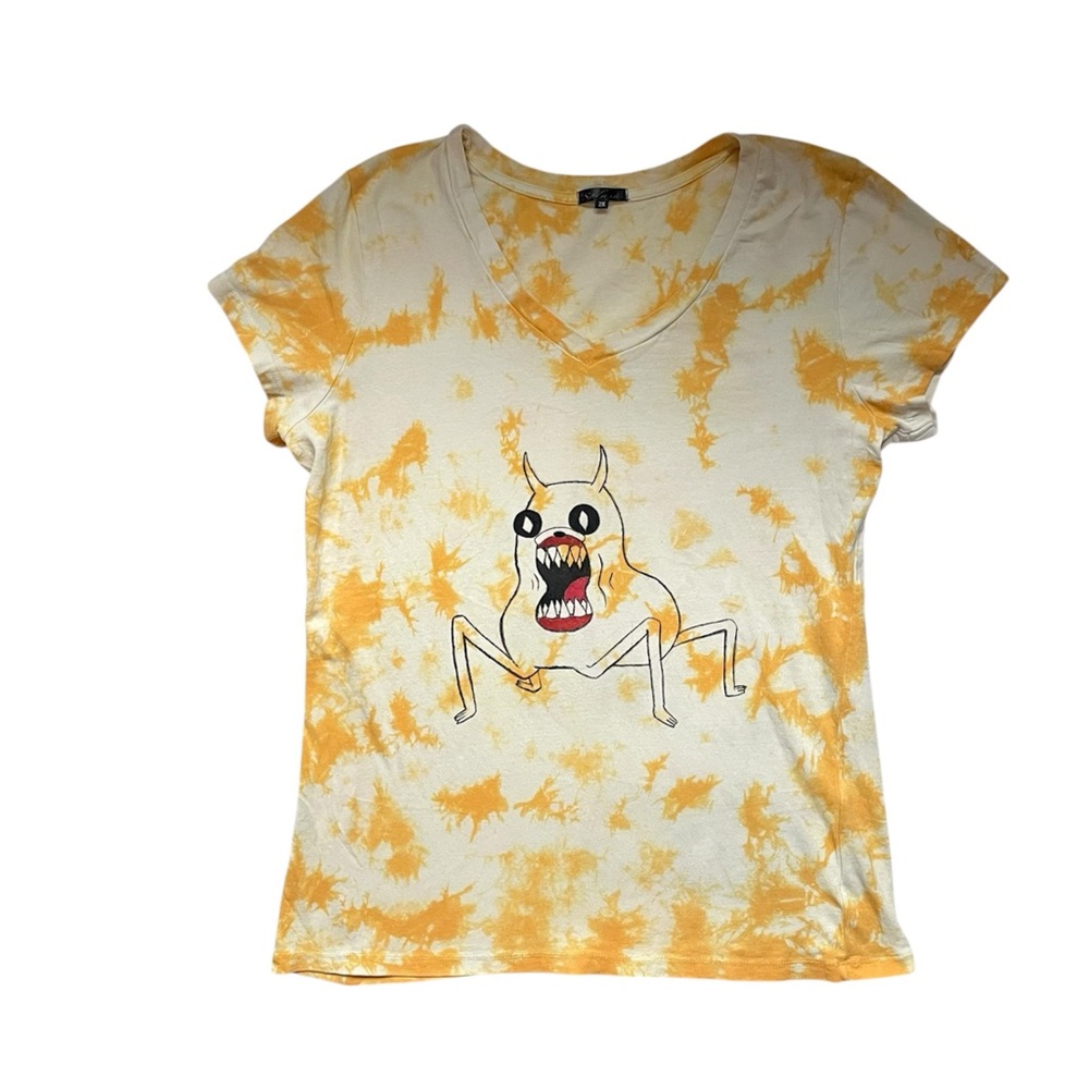 Adventure time scary Jake the Dog hand painted tie dye v neck tee
